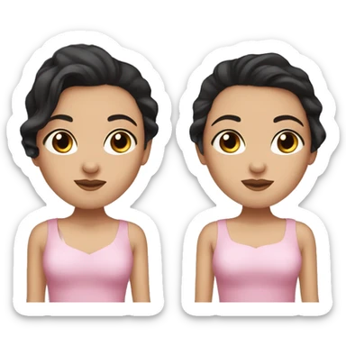 white girl with dark hair, black eyes and pink dress sticker