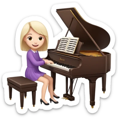 A cute girl in funny animated style , cartoon is playing the piano, full pose sticker