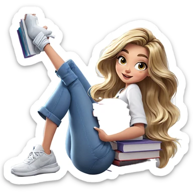 smiling girl with book indoors sticker