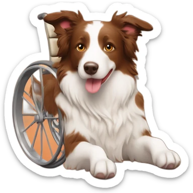 white light brown red merle border collie on orange wheel chair sticker