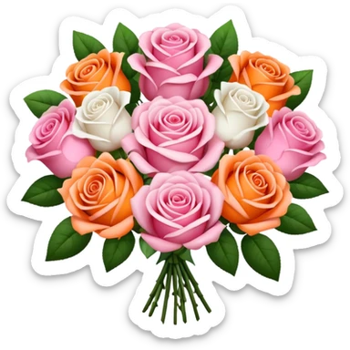 pink flower bouquet roses orange pink white sticker