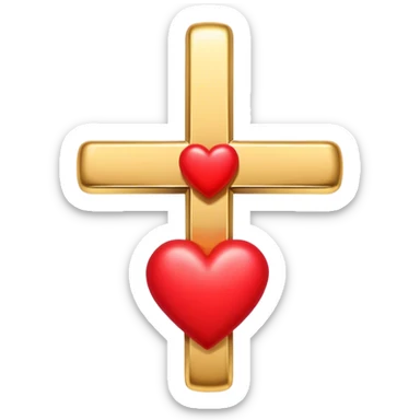Two red  hearts around  a simple gold cross  sticker
