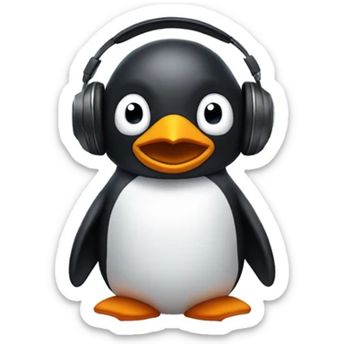 penguin in gamer headphones sticker