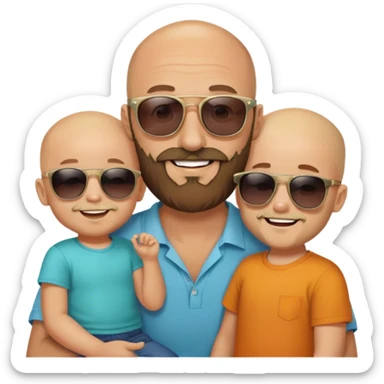 Bald dad with beard and sunglasses and has 2 kids sticker