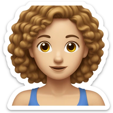 White girl with long brown curly hair doing yoga sticker