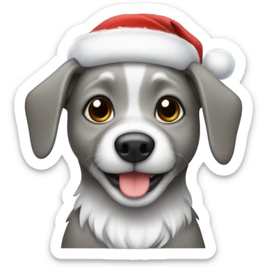 cute small grey dog wearing santa hat sticker