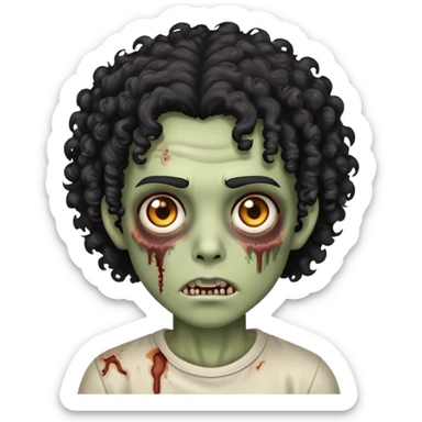 Um zumbi de cabelo preto enrolado grande e olhos castanhos  sticker