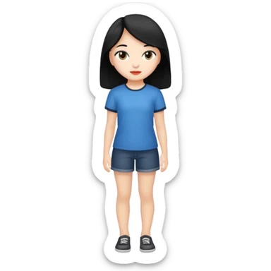 fille  en entier cheveux mi long noir et lisse  sticker