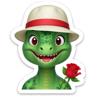 Dorothy the Dinosaur from The Wiggles with white hat with red rose, green skin sticker
