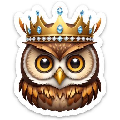 Owl with crystal crown — wise, glowing eyes sticker