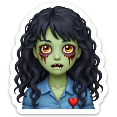 Emoji garota zombie com cabelo preto cacheado longo com franja sticker