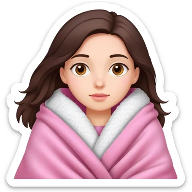 A brunette girl with a pink big cozy blanket sticker