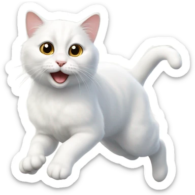 Realistic white cat jumping sticker