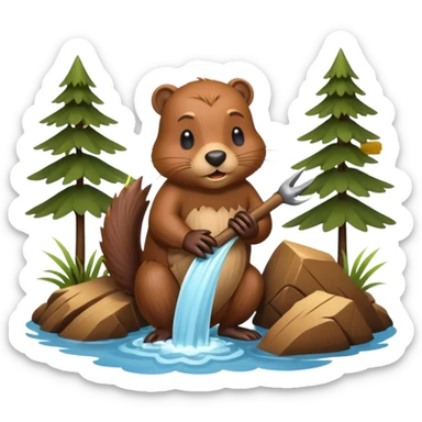 Cute beaver building a dam sticker