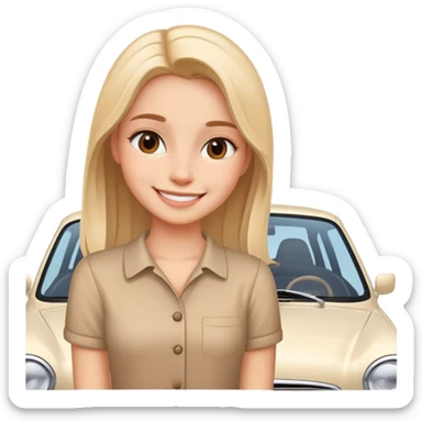 smiling girl with car sticker