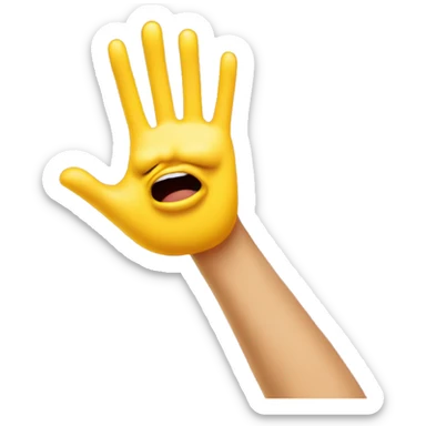 un emoji visage jaune basique qui se mord la lèvre et dont les mains montrent des ongles longs roses sticker