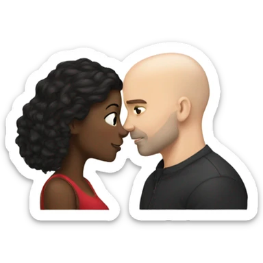 White girl dark hair kissing bald black man sticker