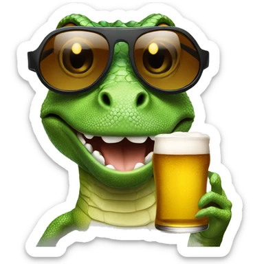 lizard wearing rayban sunglasses holding  beer sticker