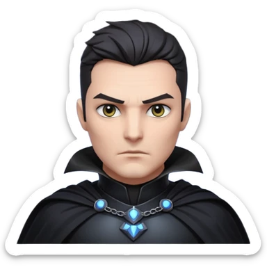 dark sci-fi villain portrait, head and shoulders only, black armor, cape collar, intense eyes, dramatic lighting, 3D cartoon, mobile game icon, clean background, no text
 sticker