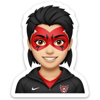 A black hair teen supporter with bold full-face paint, smiling with fierce team spirit. sticker