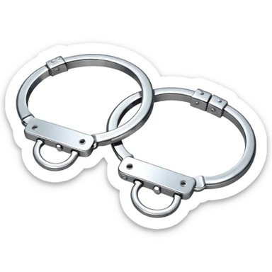 A pair of elegant handcuffs emoji made of silver chrome, smooth rounded design, glossy metallic reflections, luxury fetish aesthetic, minimal iOS emoji style, centered, clean white background sticker
