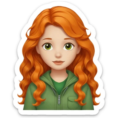 orange wavy long hair girl with wearing green cottage core clothes sticker