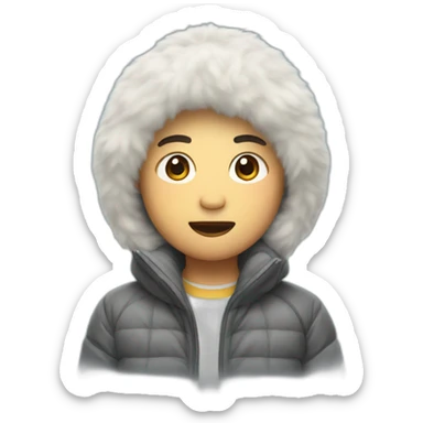 Asian wearing fluffy jacket sticker