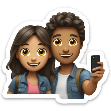 A girl and a boy taking selfie sticker