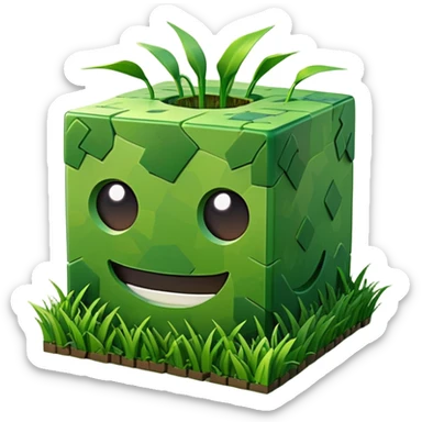 3D Apple style emoticons for Minecraft grass blocks, cube shaped with grass on top sticker