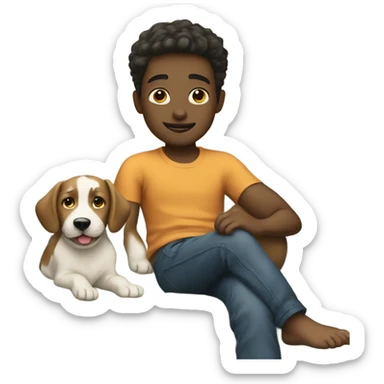 Boy with a dog on its lap while sitting on a sofa sticker