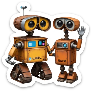 WALL E holding EVE a hand sticker