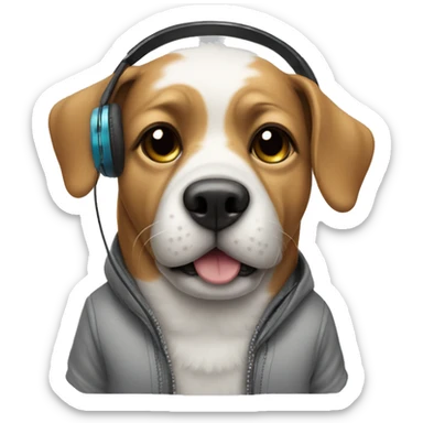 Dog wearing clothes and headphones  sticker