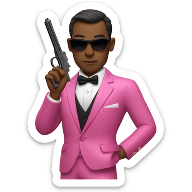 james bond in pink clothes with a gun sticker
