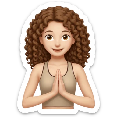 girl long brown hair curly yoga wearing beige sticker