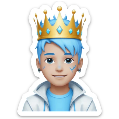boy neon cyberpunk light blue happy crown white and blue sticker