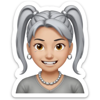 Female with big Silver Necklace, grey skin,ponytail hair, more bright silver,highlight necklace, different expressions. sticker