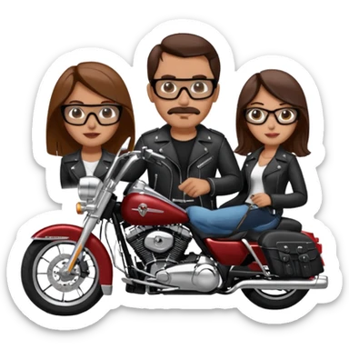 Un couple de biker sur une harley road king noire, l'homme no moustache et une paire de lunettes demetz ros21, la fille a des cheveux plus dans les tons chatain sticker