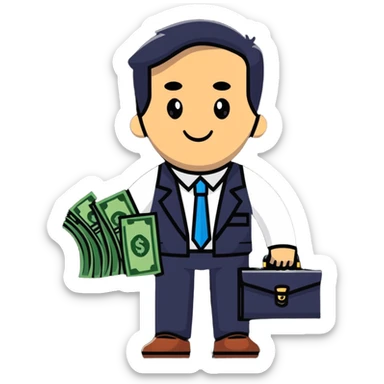 business person with briefcase full of money sticker