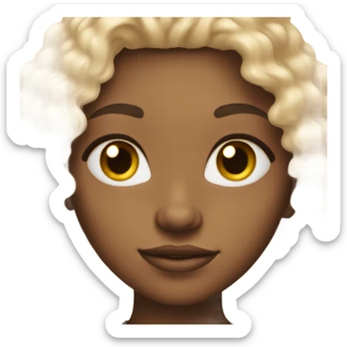 Light brow skinned girl with curly shiny hair and clear skin sticker