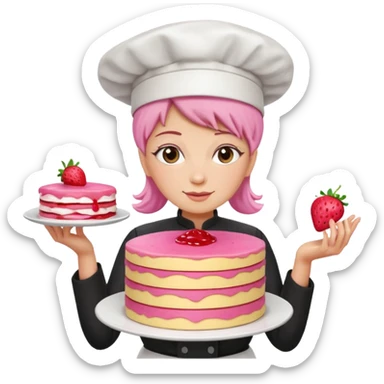 woman chef holding pink Crepe gooey strawberry SPAM  jam cake sticker