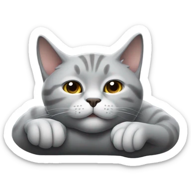 A gray British cat sleeps on its back sticker