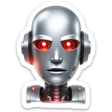 A silver robot human head with red laser beam shooting out of its eyes  sticker