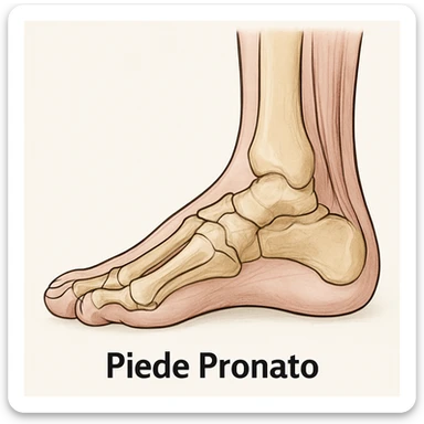 Anatomical illustration of a pronated foot, detailed bones and soft tissue, medical style, neutral background, side view, inspired by the reference image. sticker
