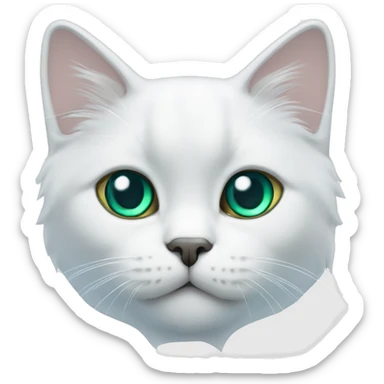 Gato blanco persa con 1 ojo verde y 1 ojo azul, tiene un collar azul sticker