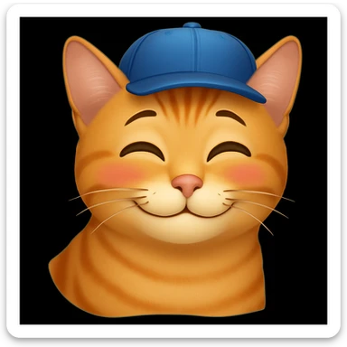 Change the cat's face expression to crush (blushing or dreamy eyes), keeping the blue cap, in emoji style. sticker