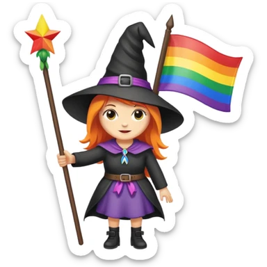 Witch holding a rainbow flag sticker