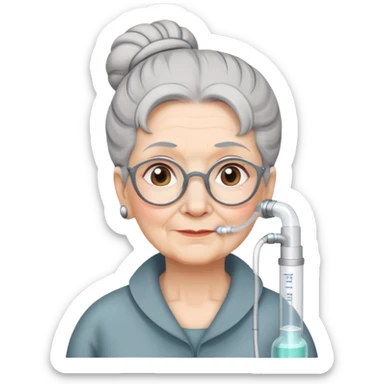 Old lady with an oxygen tube wearing a bun sticker