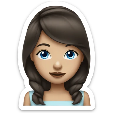 Brunette girl with blue eyes sending a kiss sticker