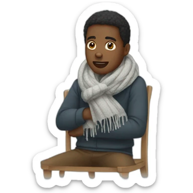 YOUNG BLACK MAN freezing TO DEATH on chair wearing a scarf sticker
