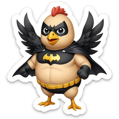 A plump chicken fighting batman sticker